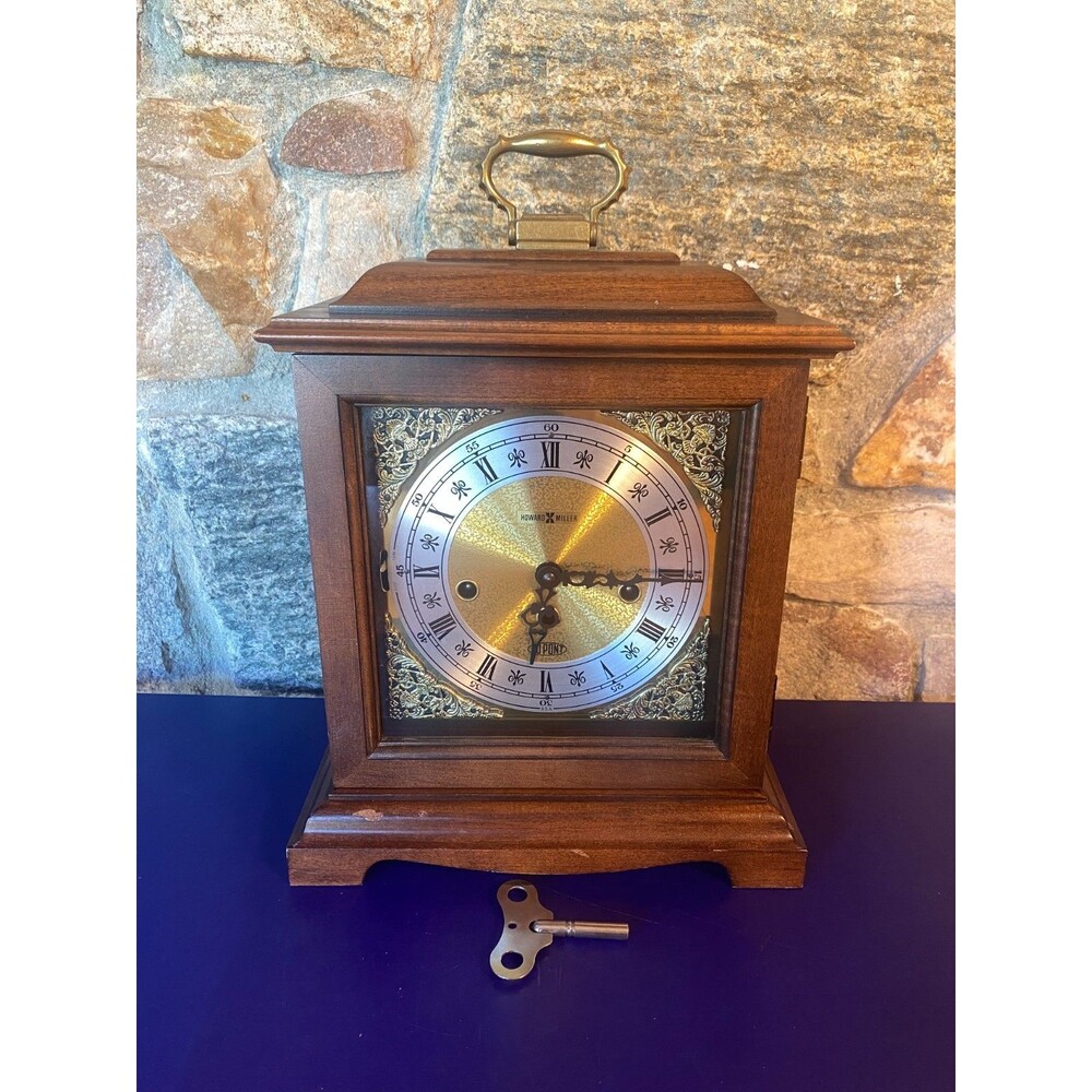 Howard Miller DuPont Mechanical Mantel Desk Clock Chime Key Wind Wood Brass